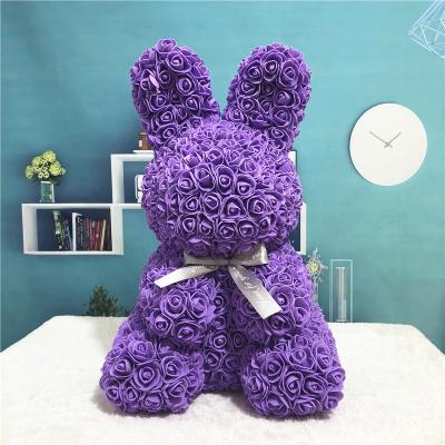 China New Natural Touch Rose Bunny Purple Artificial Flower Factory Price Foam Flower Rabbit Birthday Gift for sale