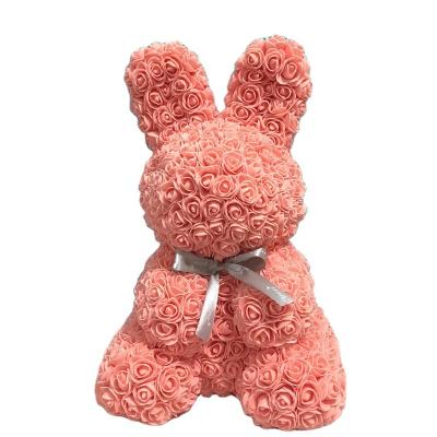 China Factory direct birthday supply gift 40cm moss pink factory touch puppy rose bunny flower bunny for sale