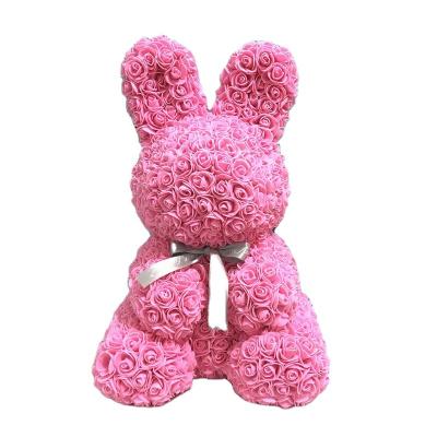 China Natural Touch 40cm PE Foam Rose Rabbit Easter Rose Rabbit Flower Gift for Mother's Day Gift for sale