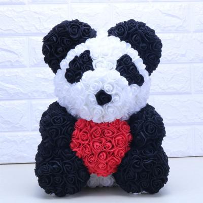 China Wholesale custom 40cm natural touch artificial flower bear heart shaped pink panda rose bear for sale