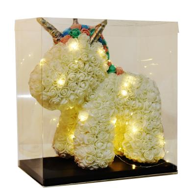 China Natural Touch Customized Best Selling Fashion Valentine's Day Rose Unicorn Gift Box With LED Light for sale