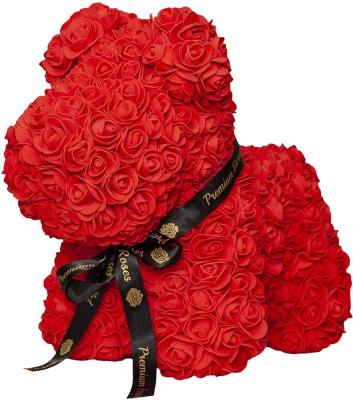 China Best Touch Natural Selling Good Quality 40cm Rose Artificial Flower Dog Red Puppy With Gift Box for sale