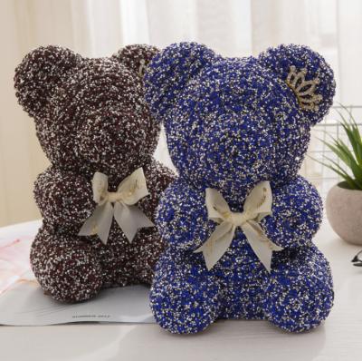 China Hot Selling Automotive Crystal Flower Teddy Bear Artificial Flower Bear Birthday Gift Crystal Bear For Mother's Day Gift for sale