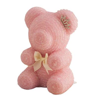 China Luxury Birthday Gift Boxed Cute Shiny Cheap Wholesale Automotive Artificial Flower 25cm Crystal Rose Bear for sale