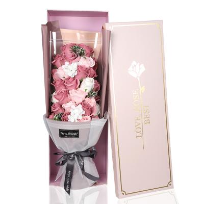 China Factory direct perfume artificial flowers blue fragrant soap flower bouquet rose gift in gift box for valentine's day for sale