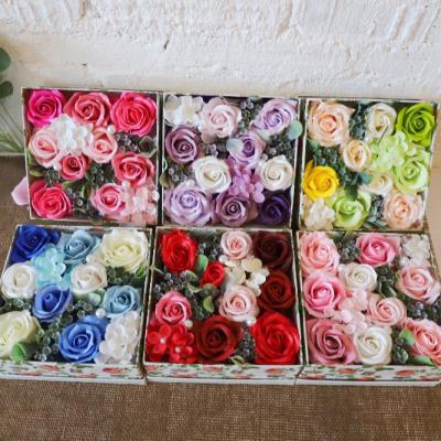 China Hot Sale 5cm Natural Touch Artificial Flower Head Wedding Decoration 9 Soap Flower Head Gift Box for sale