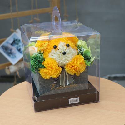 China Cute puppy shape flower arrangement in natural contact preserved fresh carnation flower in gift box for Valentine's Day for sale