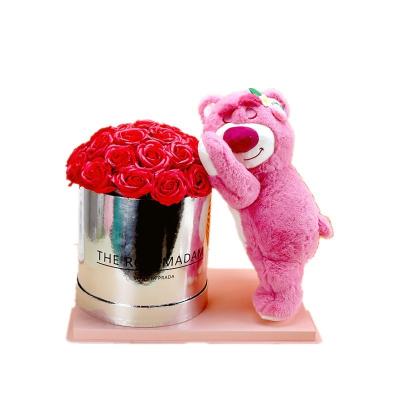 China 2022 Strawberry Bear Immortality Flower Hug Bucket Flower Bouquet Rose Soap Flower Gift Box Teach Valentine's Day Mother DA 41*27*41 for sale