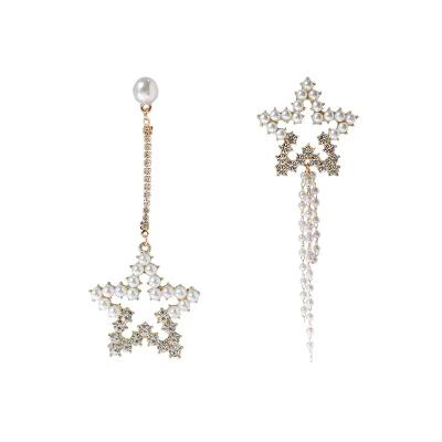 China FASHIONABLE silver S925 needle new European and American style five-pointed star earrings. long pearl earrings for sale