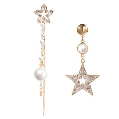 China TRENDY Five-pointed Star Asymmetrical Diamond Earrings. Korean personality all-match earrings for sale