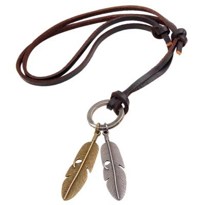 China Genuine Leather Soft Feeling Alloy Feather Necklace Leather Rope Pendant Source. Factory direct supply of foreign trade resources for sale