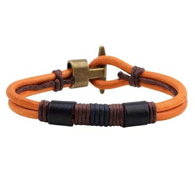 China Korean version of green bronze leather rope bronze leather hand-wound jewelry double buckle bracelet manufacturer wholesale soft soft feeling for sale