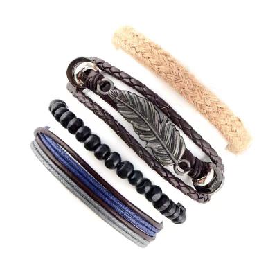 China Hot Selling Soft Feeling Amazon Hip Hop Sports Bracelet Multiple Combination Braided Leather Bracelets for sale