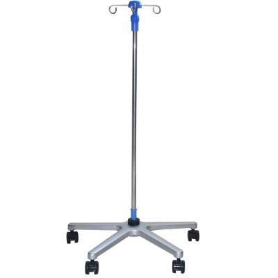 China Modern Adjustable 5 Leg Medical Stainless Steel IV Pole Mobile IV Drip Stand Medical Infusion Stand with 300mm Aluminum Base for sale