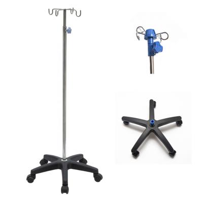 China Modern Adjustable Five Star Medical Hospital Infusion Stand Stainless Steel Mobile IV Drip Stand With 300mm PP Base for sale