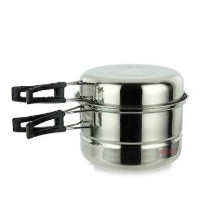 China Sustainable 201 Stainless Steel Cooker Mess Kit Outdoor Camping Pots And Pans Non-Stick Cookware Set for sale