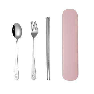 China Viable Three Piece Portable Chopsticks Spoon Fork Cutlery Stainless Steel Super Gift Set For Sale for sale