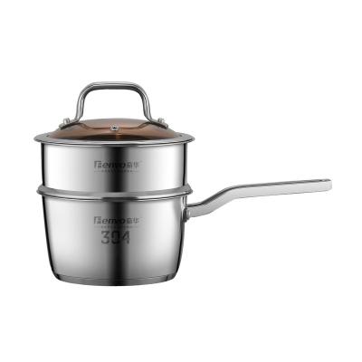 China Sustainable Plant 304 Stainless Steel Milk Pot Double Layers Steam Boiling Pot With Brown Glass Lid for sale