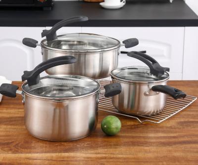 China Sustainable American Cookware Stainless Steel Pots European Style Stock Pot With 3 Layers Of Compound Bottom for sale