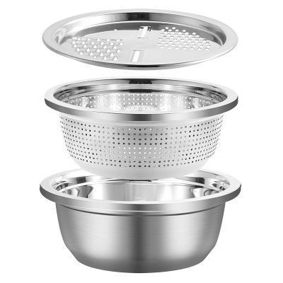 China 3/PCS Stainless Steel Basin Rice Strainer Basin Kitchen Sustainable Vegetable Wash Basket for sale