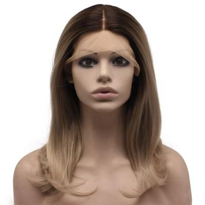 China Dark Roots Ash Blonde Lace Front Wig Micro Braiding Synthetic Shoulder Length for sale