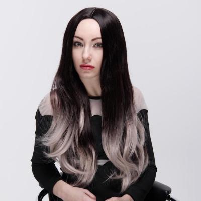 China Natural Straight Synthetic Headpiece Two Tone Silky Straight Long Full Wave Synthetic Wig for sale