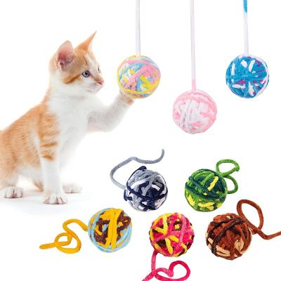 China HUAYI Viable Cat Exercise Scratch Play Chewing Toys Yarn Pet Toy Colorful Wool Ball With Bell Cat Wheel Pet Toy Ball for sale