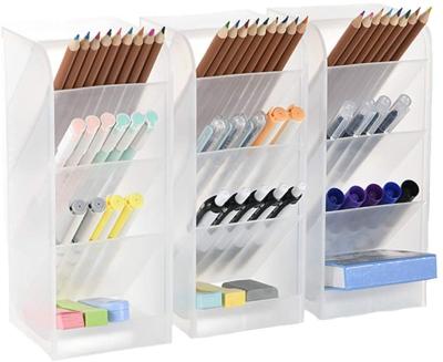 China Large Desktop Organizer HUAYI Pen Organizer Storage Large for Office, School, Home Supplies Pen Storage Holder Translucent White for sale