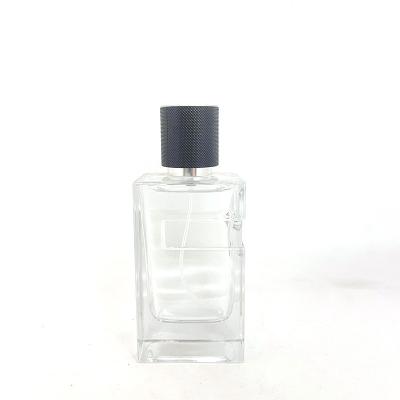 China Perfume Bottle Glass Square Thick Bottom Snap On Glass Bottle Spray Perfume Packaging for sale