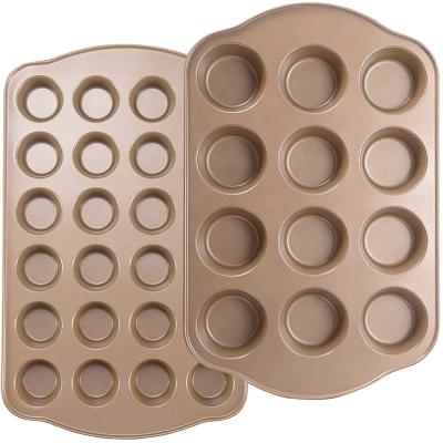 China Sustainable hot selling amazon cupcake trays bakeware muffin pans korean non-stick cupcakes baking tray for sale