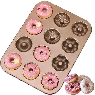 China Amazon Bakeware Set 12 Holes Carbon Steel Baking Tray Sustainable Hot Selling Pan Cake Molds Donut Pan for sale