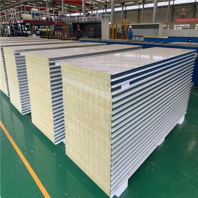 China Grease Proof Rock Wool Sandwich Panel for Garage Shed Building for sale