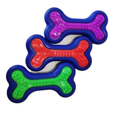 China Wholesale Custom Viable Factory Tpr Bone Shape Dog Chew Toy Double Color Pet Molar Dog Chew Toy for sale