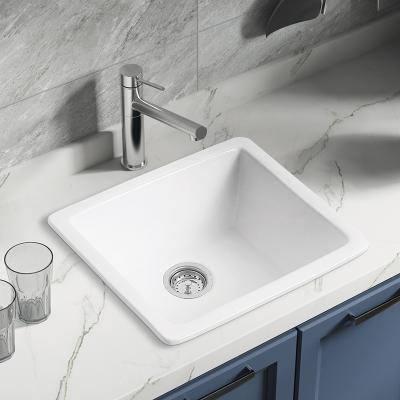 China Without Faucet White Single Bowl Buffet Countertop Small Deep Ceramic Sinks for sale