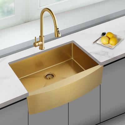 China Without Faucet Single Bowl Nano Gold Apron Farmhouse Kitchen Sink Stainless Steel for sale