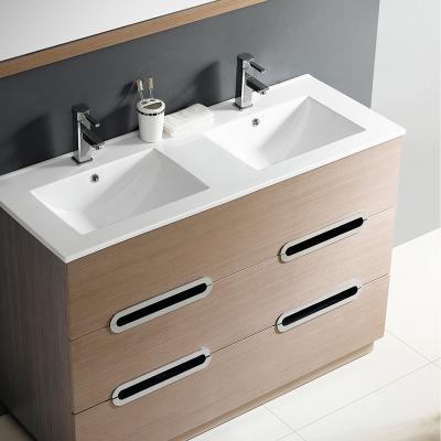 China Modern Bevel White Ceramic Bathroom Vanity Basin Cabinet Double USA Sink for sale