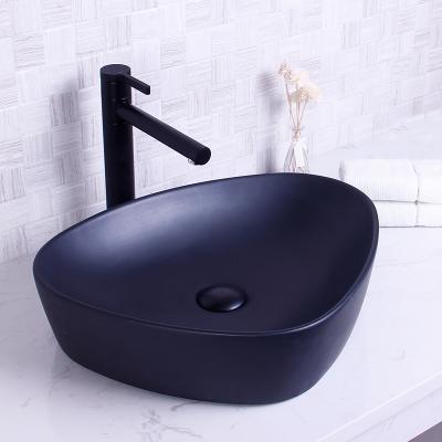 China Modern Triangle Above Counter Matte Black Color Bathroom Ceramic Basin Art for sale