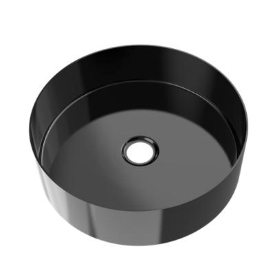 China Modern Modern Round Above Counter Black Stainless Steel Vessel Bathroom Sink for sale