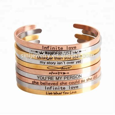 China Cheap Plain Stainless Steel Engraved I Love You Pictures Design Letter Cuff Bangle Bracelet for sale