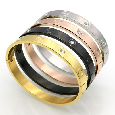 China Wholesale Engraved Male Stainless Steel Cross Bangle Screw Bangle 18k Gold Plated Bangle Jewelry for sale