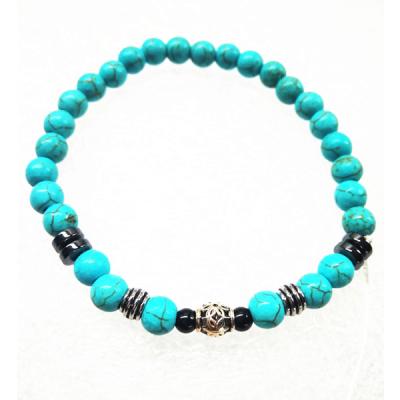 China ALLOY Silver Diameter Blue Turquoise Gemstone Bracelet Jewelry Buddha Mala Prayer Bead Bracelet 8mm/6mm for sale