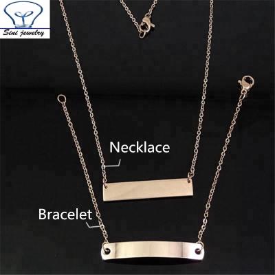 China Custom Stainless Steel Fashion Logo Letter Engraved Stainless Steel Bar Pendant Necklace for sale