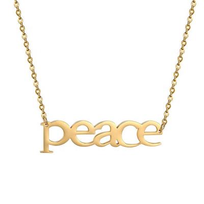 China Beautiful Expression Ladies Necklace Letter PEACE Initial Stainless Steel Gold Plated Jewelry Pendant Necklaces Designs for sale