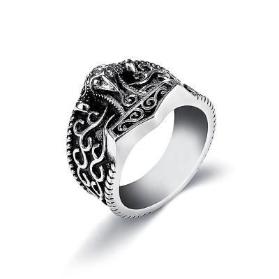 China Newest Jewelry 316l Stainless Steel Masonic Indian Vintage Punk Ophicephalous Ring For Men for sale