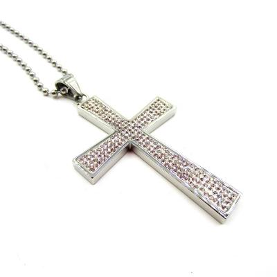 China Large Stainless Steel Romantic Crystal Diamond Cross Pendant Fantasy Silver Jewelry Pendant for sale