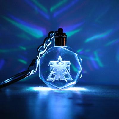 China Crystal Led Light Crystal Pokemon Keychains 3d laser engraved glass key chain for gift for sale