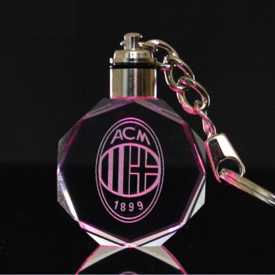 China Wholesale Laser ACM Logo Led Crystal Keychain Football Club Key Chain Light Souvenir Gift Yiwu for sale