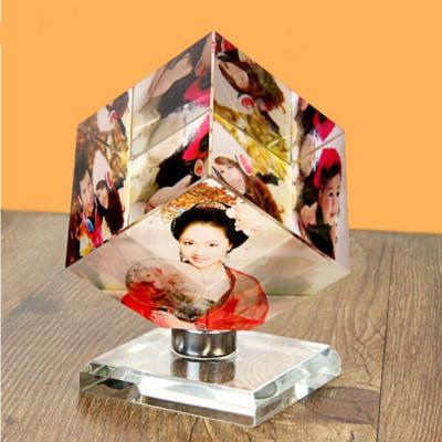 China Europe creative and personalized magic cube in photo crystal frame with customized three photos for birthday gift for sale