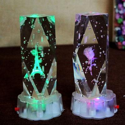 China Europe 3D Laser Engraving Crystal Cube Glass Block With LED Light Wedding Favor for sale