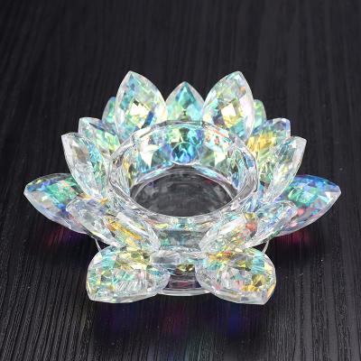 China Europe Crystal Lotus Tealight Candle Holder Glass 2021 Lotus For Weeding Home Decor romantic for sale